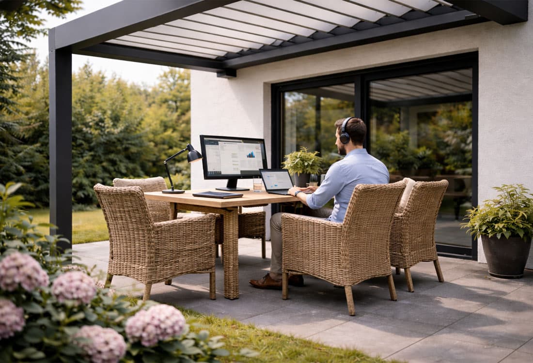 Homeoffice unter der Pergola: Arbeiten an der frischen Luft ohne Kompromisse